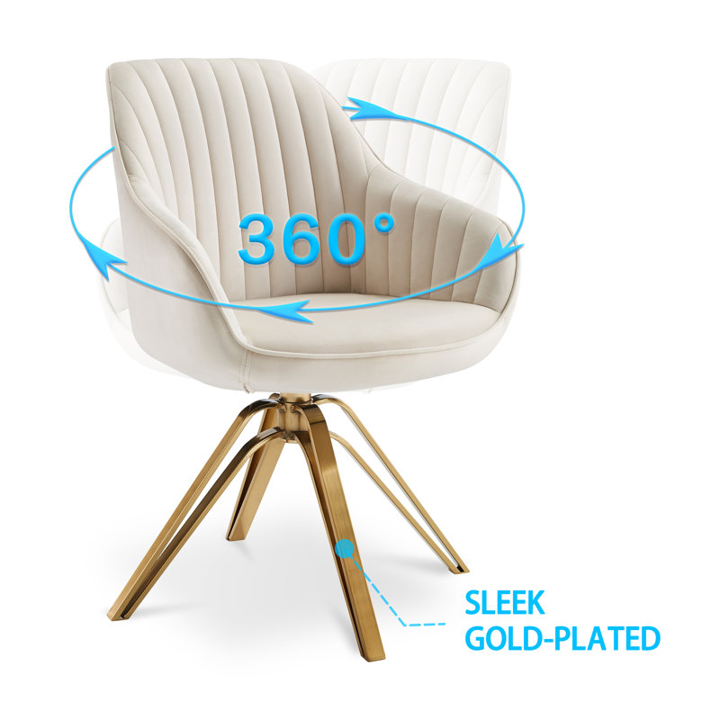 Brilliana Velvet Swivel Accent Chair, Off White Velvet, Golden