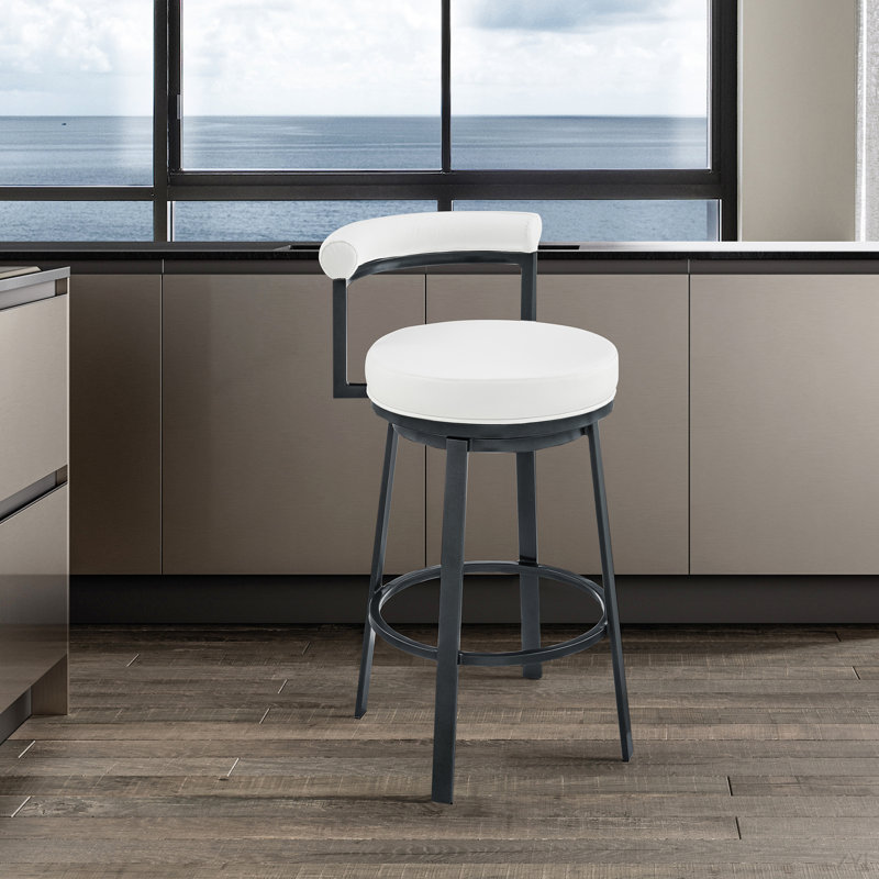Tabouret de bar ou de comptoir pivotant au fini nuage avec similicuir blanc