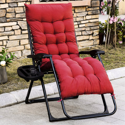 Folding Reclining Chair, Zero Gravity, Red With Padded Cushion & Side Shelf, 264 Lbs Supported, Indoor Outdoor Gravity Cushioned Pad Tray, Capacity,