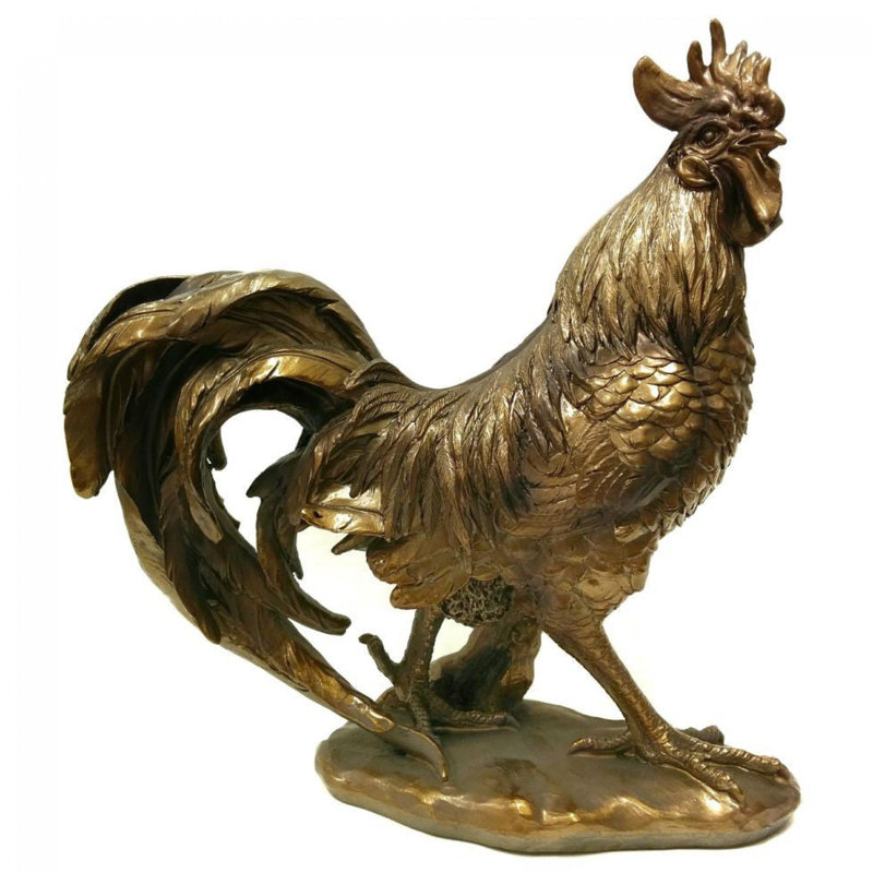 Rooster On A Rock Figurine, 12.5" H x 3" W x 6" D, Bronze