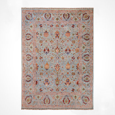 Tapis bleu sarcelle en laine et coton Original