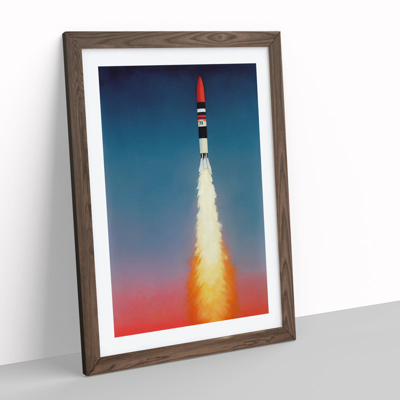 XV1022-4004X Spaceship Rocket In Flight No.1 - Single Picture Frame Print, 64cm H x 46cm W x 2cm D, Walnut
