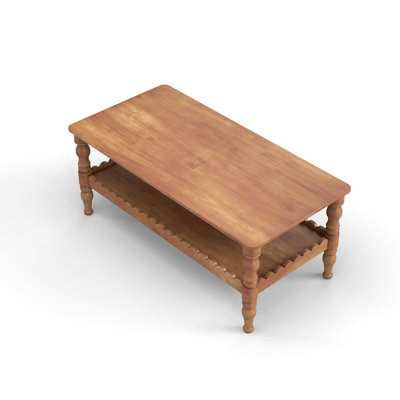 Rectangle Coffee Table Solid Wood Coffee Table with Storage Shelf,Farmhouse 2-Tier Center Table Lacquered Classical Legs,Easy Assembly Apartment Cente
