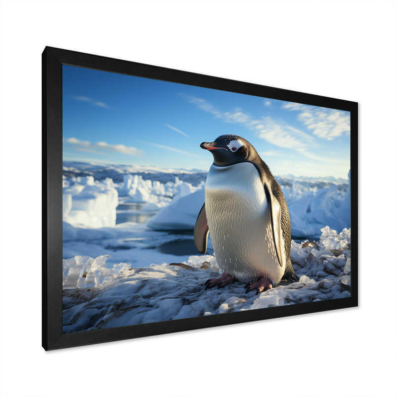 Pingouin qui se dandine d'élégance sur toile, Cadre photo noir simple, H 30 po x l 40 po x P 1,5 po