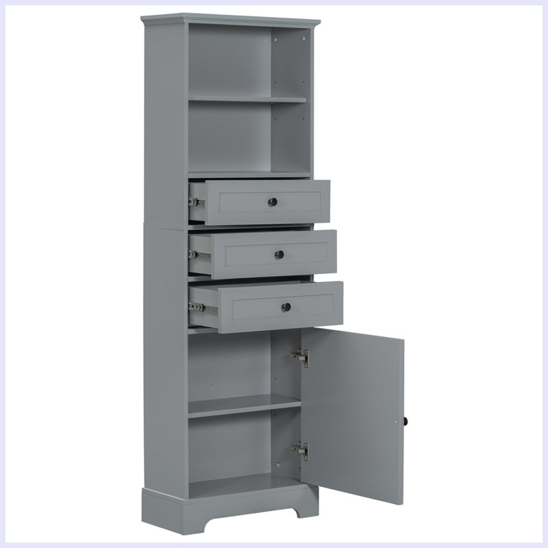 Tall Storage Cabinet with 3 Drawers and Adjustable Shelves for Bathroom, Gray