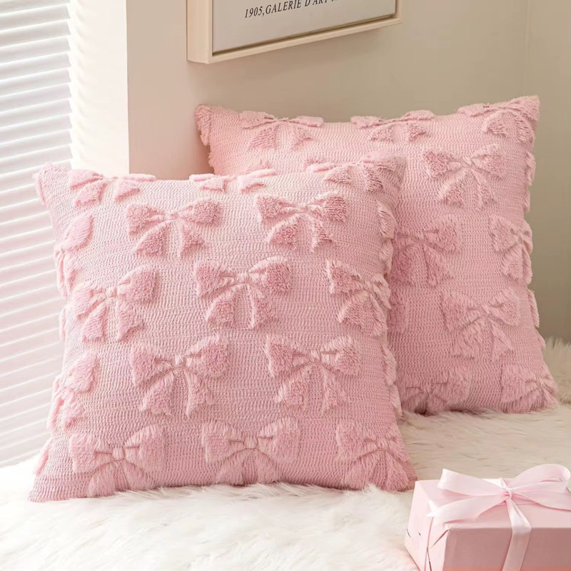 Spring Bow Pillow Cover, Pink