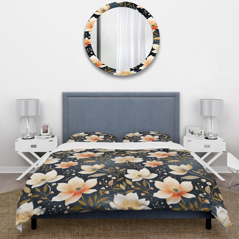 Literie rétro Flair pêche et bleu sarcelle Brilliance I, Housse de couette pour très grand lit et 2 très