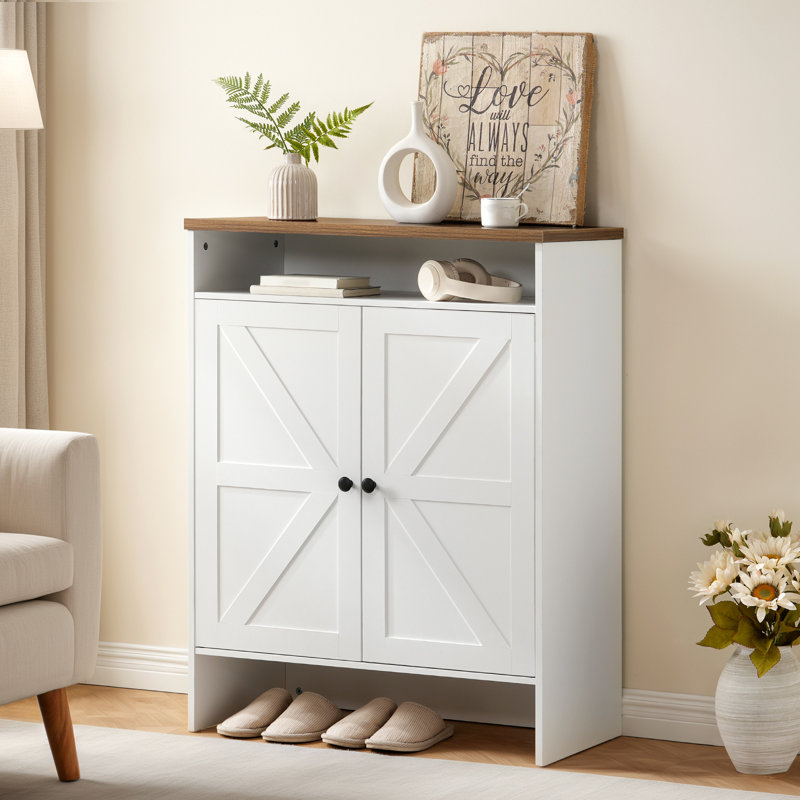 4-Tier 16 Pairs Shoe Cabinet With Doors And Adjustable Shelves For Entryway