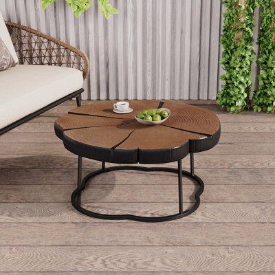 27" Irregular Coffee Table Modern Mgo Top With Nature Wood & Metal Base 132 Lbs Capacity Industrial Artisan Center Table For Living Room