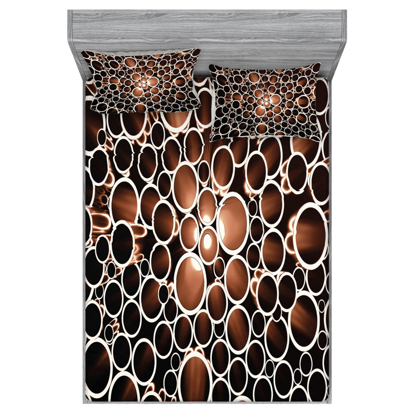 Queen Dark Brown Caramel Cream Microfiber Geometric Sheet Set