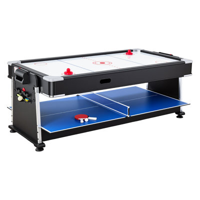 Ensemble de table de jeu 3 en 1 de 87 po avec air hockey, tennis de table et billard, conception compacte pour le divertissement familial, table d'arcade multifonctionnelle avec ensemble d'accessoires complet