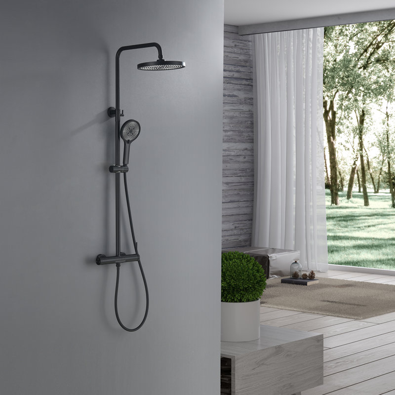 Système de douche mural complet en laiton massif avec douche à main 10 po, Noir mat