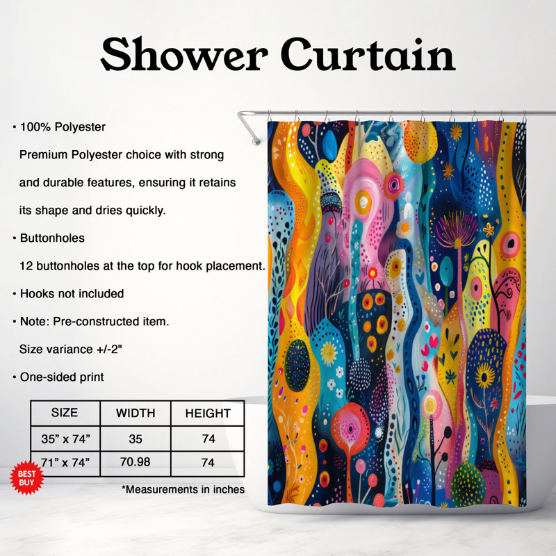 Flashy Art - Rideau de douche Premium, H 74 po x l 71 po
