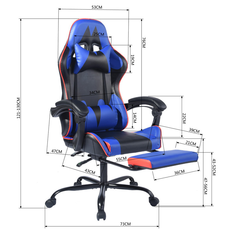 Hashtag Home Ryde Adjustable Reclining Ergonomic Swiveling PC & Racing Game Chair with Footrest, Black/Blue