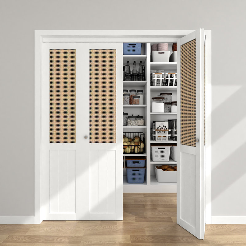 Portes doubles pliantes en rotin avec quincaillerie intérieure non finie pliante, 48 po x 80 po
