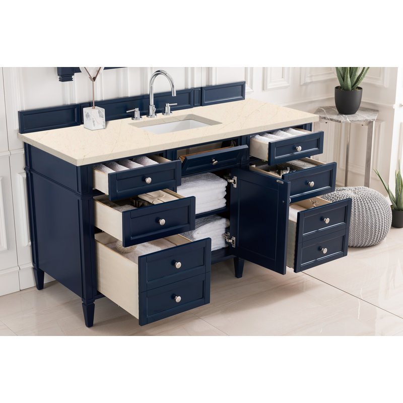 Meuble-lavabo simple 60 po Dussault, Pierre de savon anthracite, Bleu victoire, 8 po