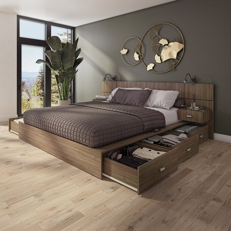 Delta Collection 6-Drawer Captain’s Storage Bed – Platform Bed with Headboard & 2 Nightstands – No Box Spring Required, Brown