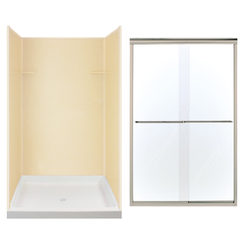 Cabine de douche rectangulaire avec porte-serviettes et base incluse l 48 po x h 72 po, Bord de mer