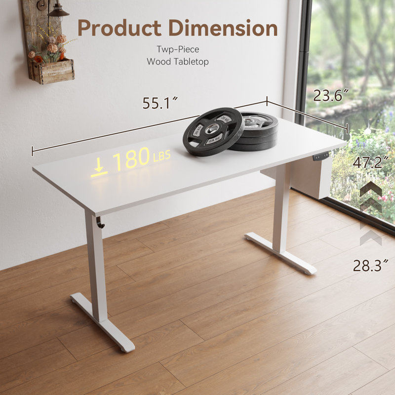 Standing & Height-Adjustable Desks, White/White, 47.2" H x 55.1" W x 23.6" D