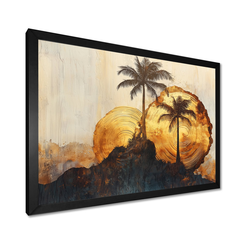 Art mural Comari cuivre sur un bois II - palmiers et palmiers, art mural, Reproduction encadrée d'une seule photo, Noir
