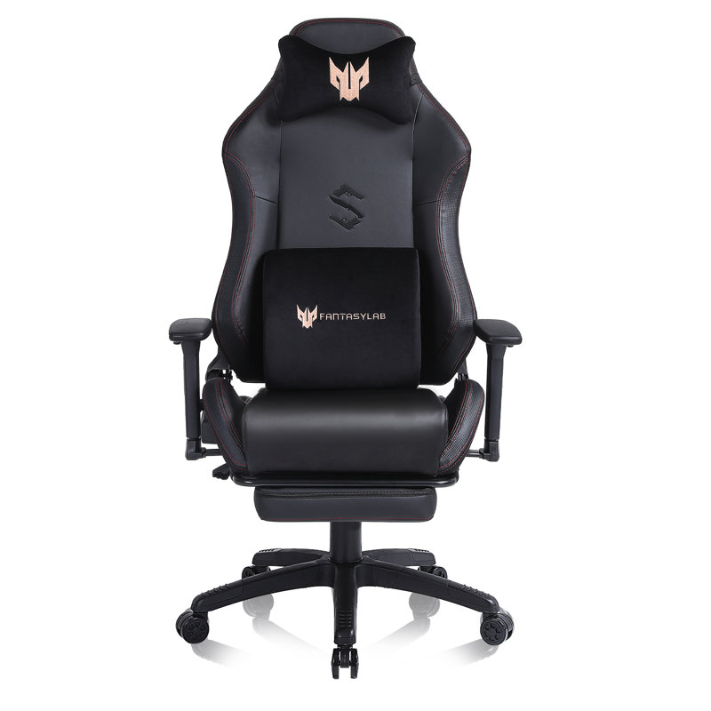 Fauteuil de jeu de course et de course inclinable, réglable et ergonomique en similicuir avec repose-pieds, Noir