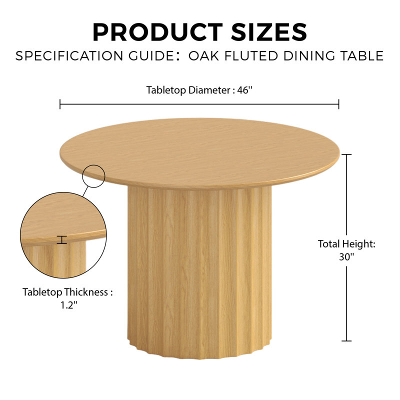 Table de salle à manger moderne moderne 46 "en bois avec piédestal en bois massif