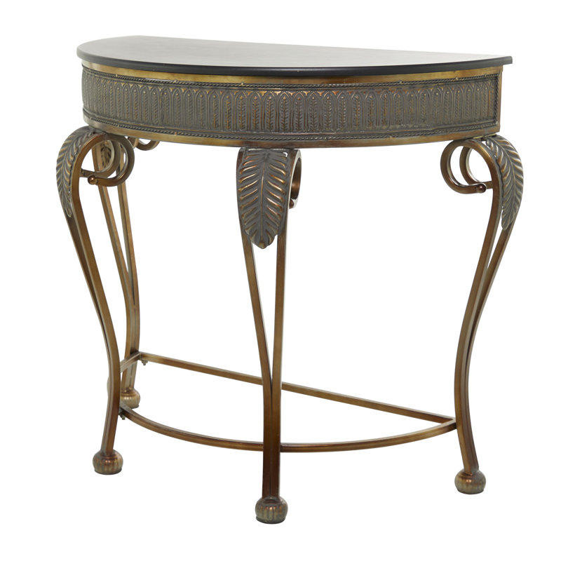 Gold Metal Leaf Embossed Living Room Console Table with Ornate Scroll Legs, 41" x 19" x 33"