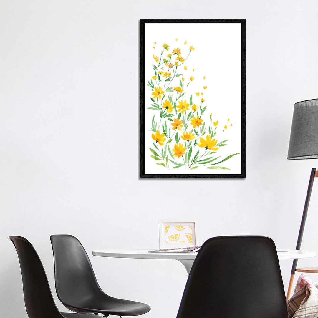 Gelbe Aquarell-Wildblumen von Blursbyai - Galerie-umwickelte Leinwand Giclée auf Leinwand