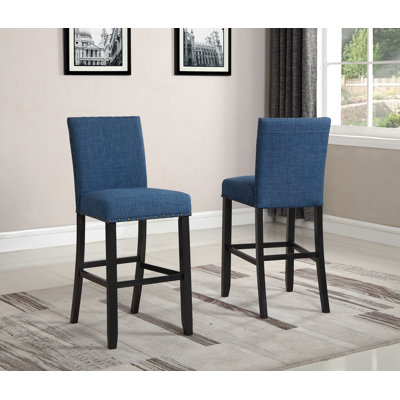 Biony Fabric Bar Stools With Nailhead Trim, Set Of 2