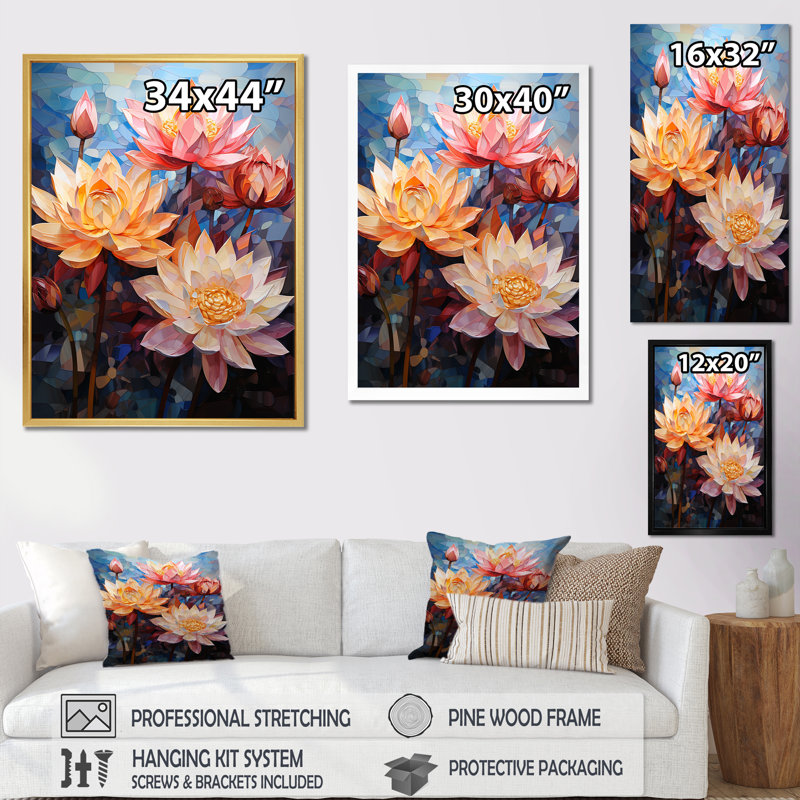 Lotus Cubist Harmony I sur impression sur toile, H 40 po x l 30 po x P 1,5 po, Cadre photo noir simple
