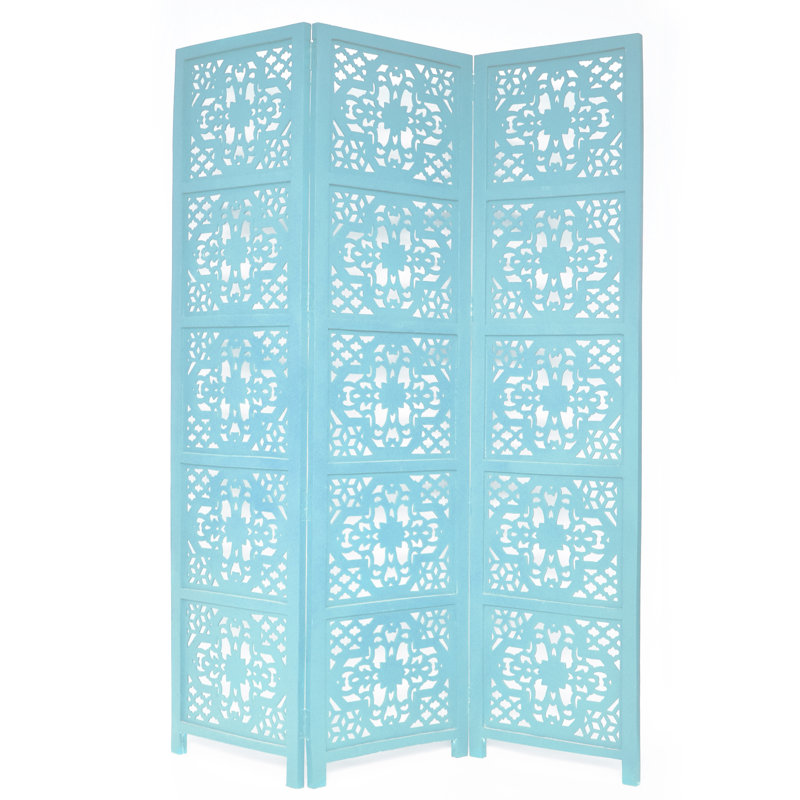 Cloison 3 panneaux en bois massif Goddard, Turquoise
