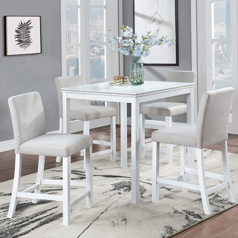 Ensemble de 4 chaises à hauteur de comptoir avec siège en lin rembourré et dossier haut ergonomique pour la cuisine ou la salle à manger