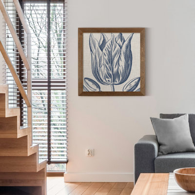 " Indigo Floral On Linen VI-Premium Framed Print - Ready To Hang "