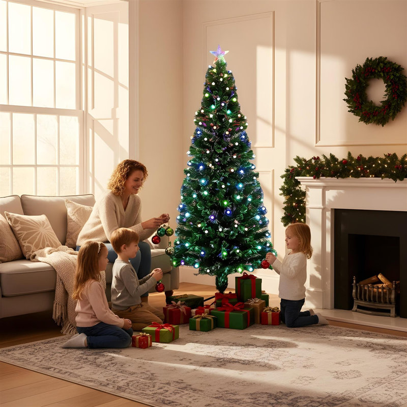 2ft to 6ft Pre-Lit Fibre Optic Christmas Trees with Berries, PVC and LEDs, 6 ft.