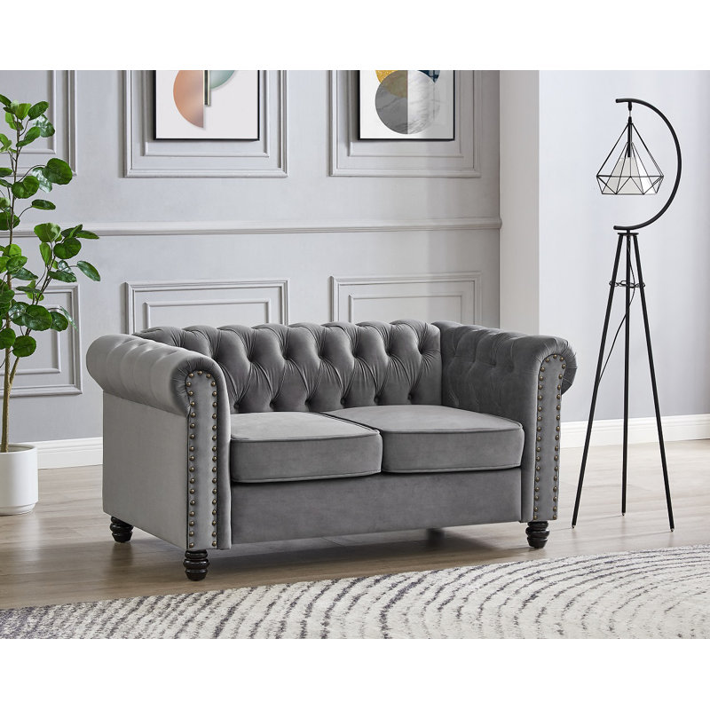 Chesterfield Sofa Velvet, 2, Grey