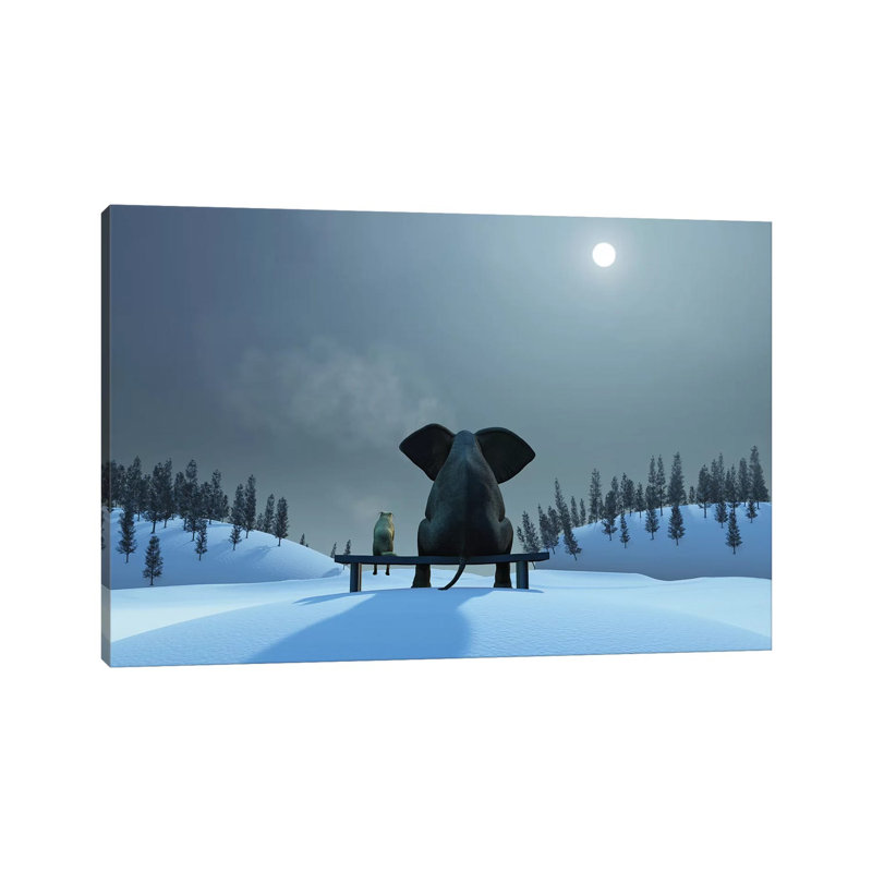 Éléphant et chien à Noël, Pas de tapis, H 26 po x l 40 po x P 1,5 po, Toile tendue