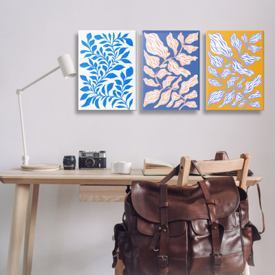  Boho Leaf Patterns 3 PC Canvas Wall Art Set by Martina Pavlova