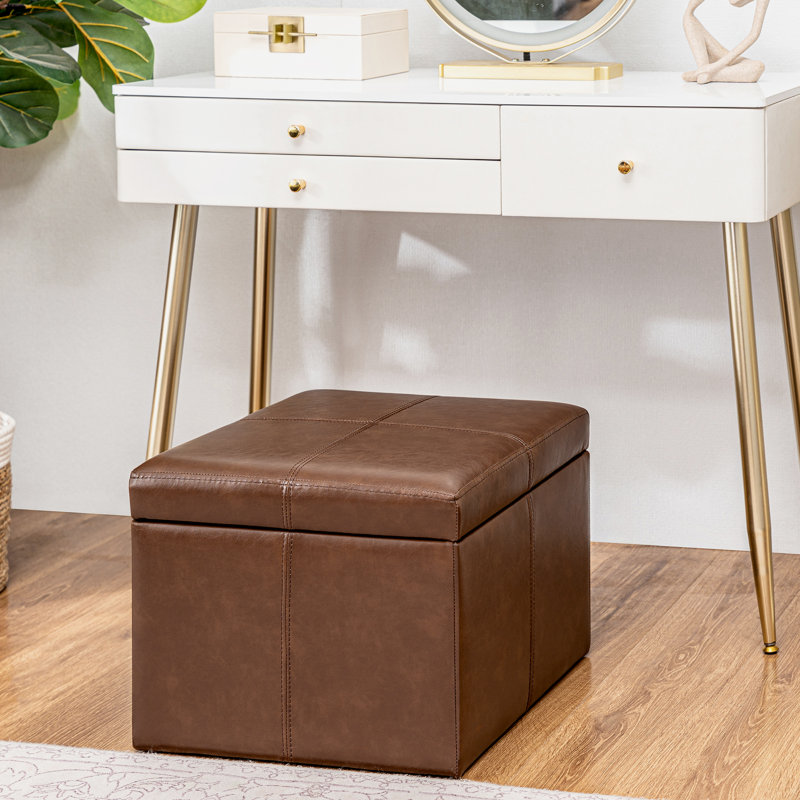 Hanscom Upholstered Ottoman, Coffee Brown Faux Leather