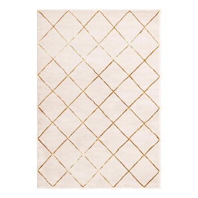 Latitude Run® Checks Nikica Rug White and Gold