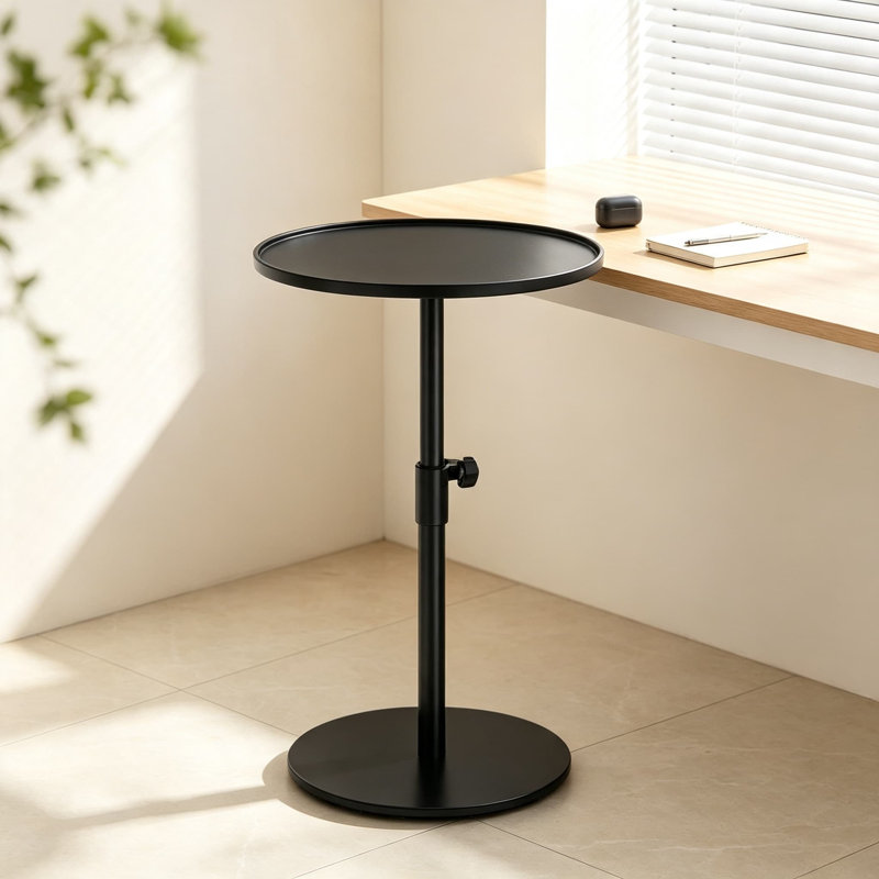 Table de bout en métal avec hauteur réglable, table d'appoint peu encombrante pour le salon, la chambre à coucher, le balcon, le bureau, l'intérieur et l'extérieur, table à boissons ronde moderne avec rebord surélevé et finition facile à nettoyer