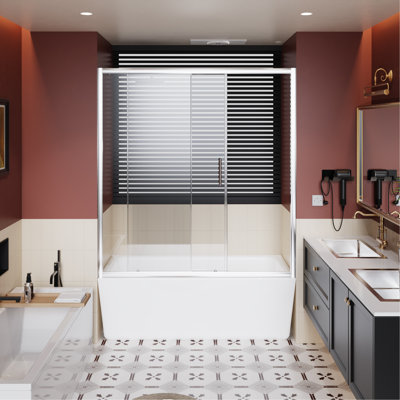 60.In W X 62.In H Single Sliding Shower Door For Bathtub, 1/5 Inch Thick Clear Tempered Glass Shower Door With Stainless Steel Handle
