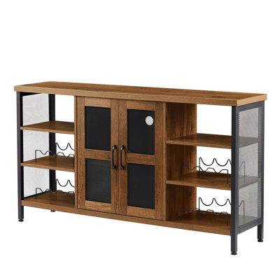 Industrial Wine Bar Cabinet，Sideboard with Wine Racks and Stemware Holder