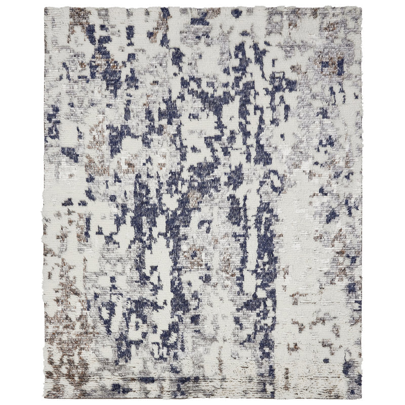 Wool Area Rug in Gray/Blue, Rectangle 9'6" x 13'6"