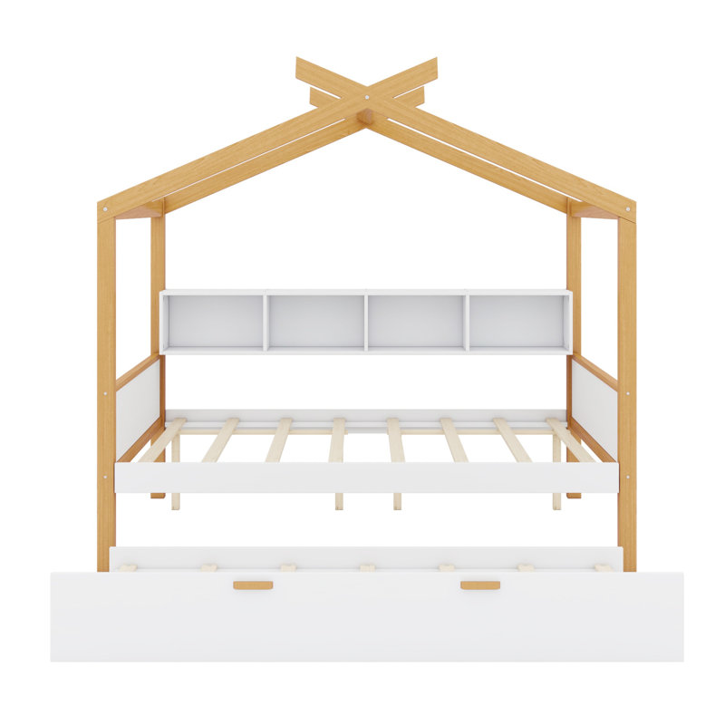Lit en bois avec lit gigogne et bibliothèque