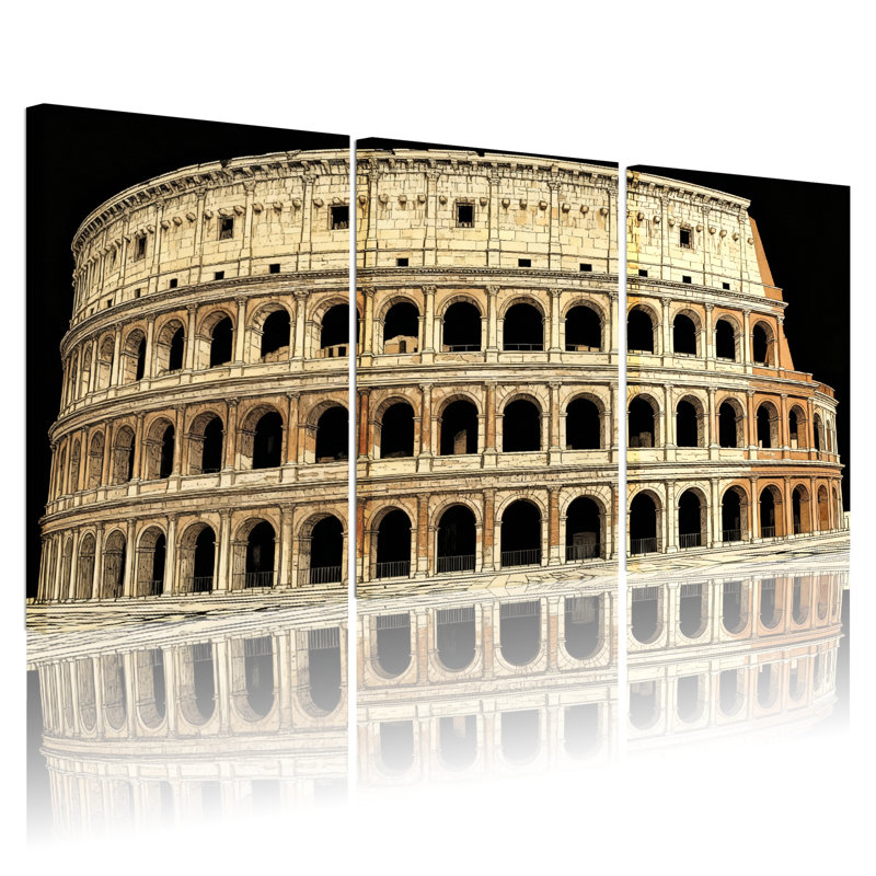 Scénario et paysages urbains Colisée Rome, architecture antique, ensemble de 3 reproductions d'art sur toile