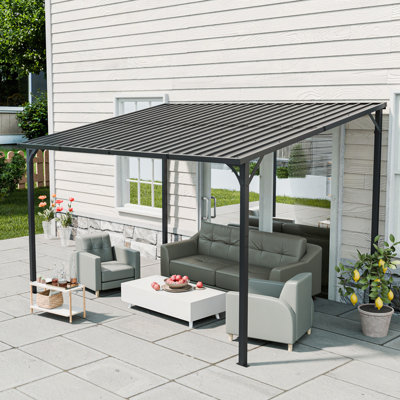 Pergola d'extérieur, 10 'x 10' pergola à toit rigide pour la cour, grand abri d'auto mural en acier galvanisé 10 x 10