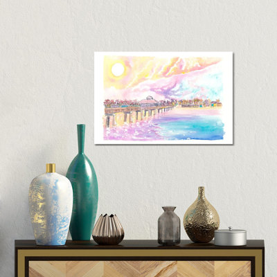Romance In Fort Myers Florida With Fishing Pier In Sunset - Framed Wall Art Print
