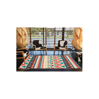 Triangle and Circle Geometric Patterned Colorful Woven Base Decorative Rug