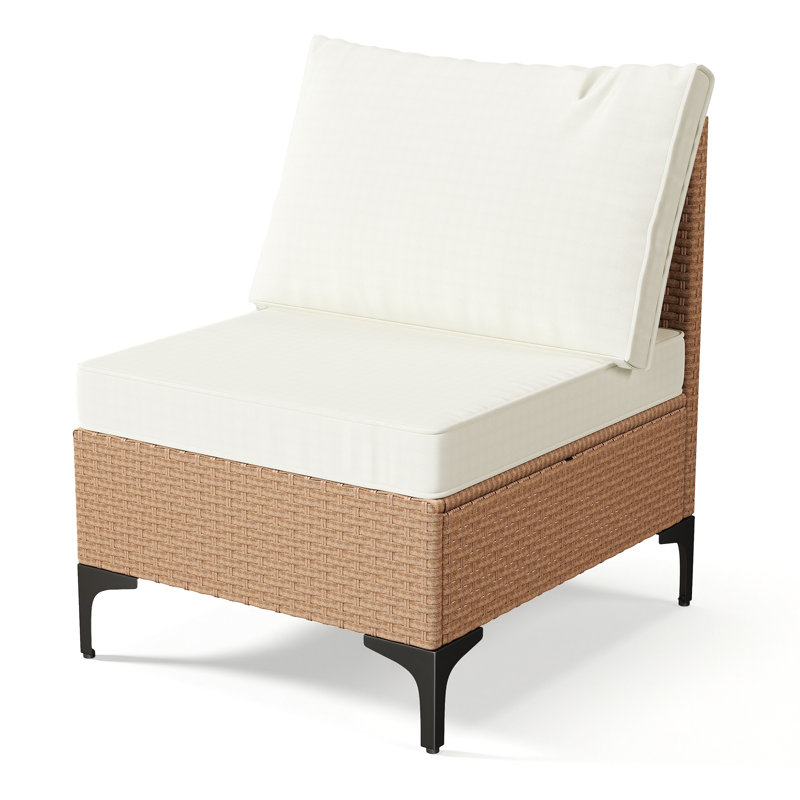 2-Piece Premium Wicker Patio Armless Chairs, Brown, White