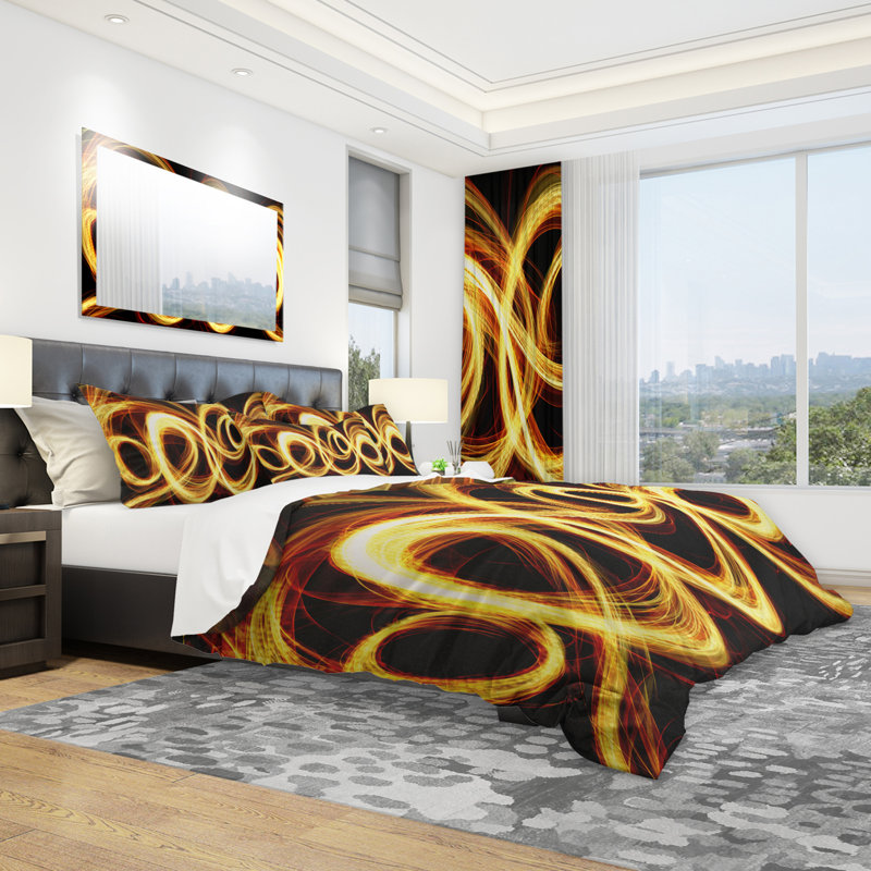 Gold Shock Abstract - Ensemble de housse de couette Abstract - Microfibre de polyester, Housse simple + 1 taie décorative